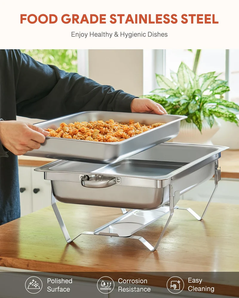 Wilprep Chafing Dish 2er-Set Edelstahl Speisenwärmer je 9 L GN 1/2