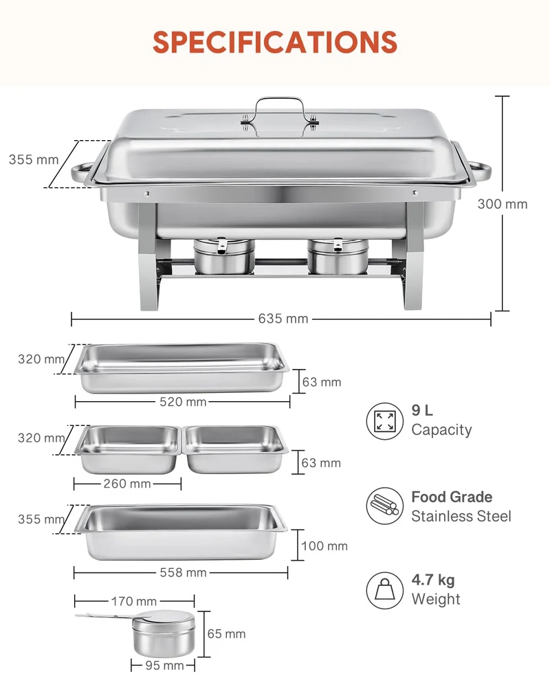 Wilprep Chafing Dish 2er-Set Edelstahl Speisenwärmer je 9 L GN 1/2