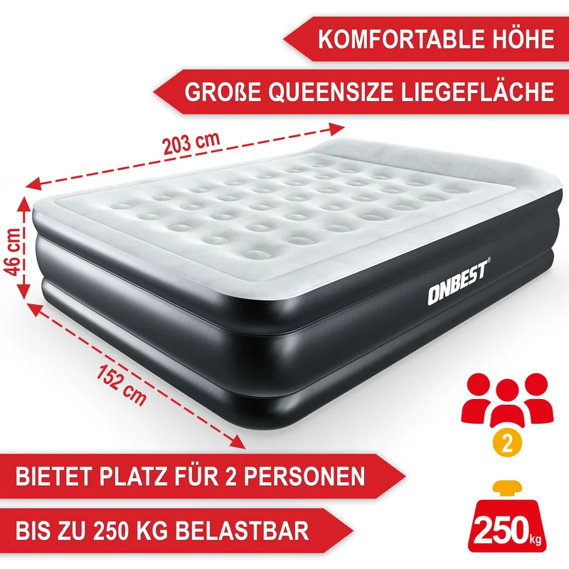 Onbest Luftbett selbstaufblasend für 2 Personen mit Pumpe schwarz