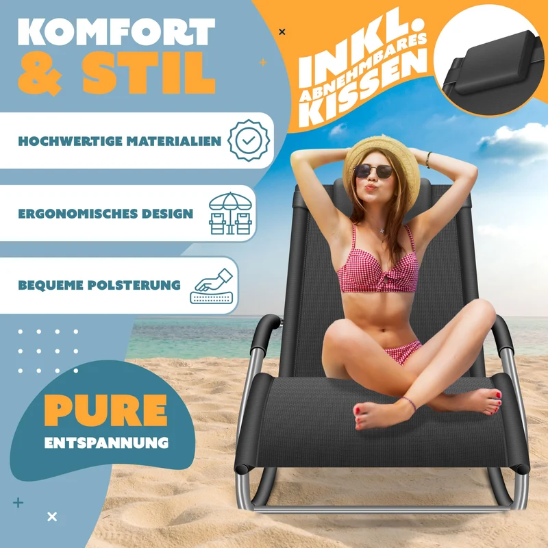 KESSER Sonnenliege Relaxliege ergonomisch mit Kopfkissen, anthrazit
