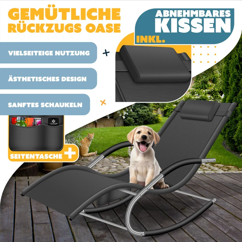 KESSER Sonnenliege Relaxliege ergonomisch mit Kopfkissen, anthrazit