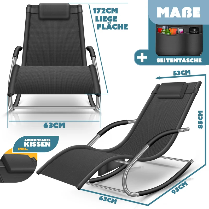 KESSER Sonnenliege Relaxliege ergonomisch mit Kopfkissen, anthrazit