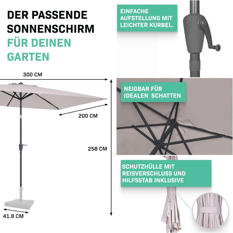 VONROC Rapallo Sonnenschirm rechteckig 200 x 300 cm, knickbar, Beige