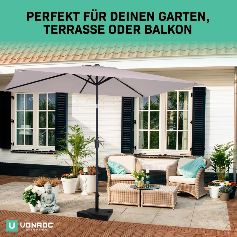 VONROC Rapallo Sonnenschirm rechteckig 200 x 300 cm, knickbar, Beige