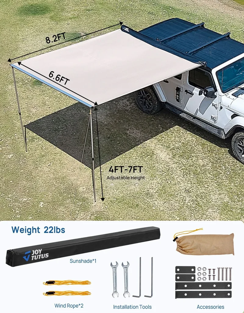 Roof Rack Side Awning for SUV & Truck, UV50+ Waterproof Pull-Out Shade