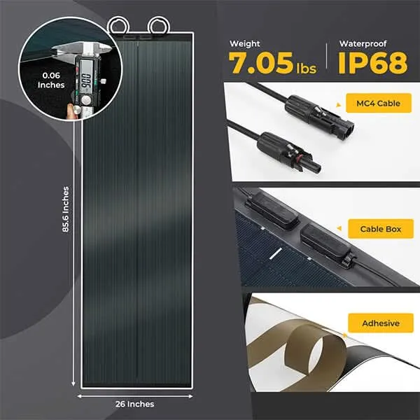 BougeRV 12V 600W ShadePower Yuma CIGS Flexible Solar Kit (Adhesive)