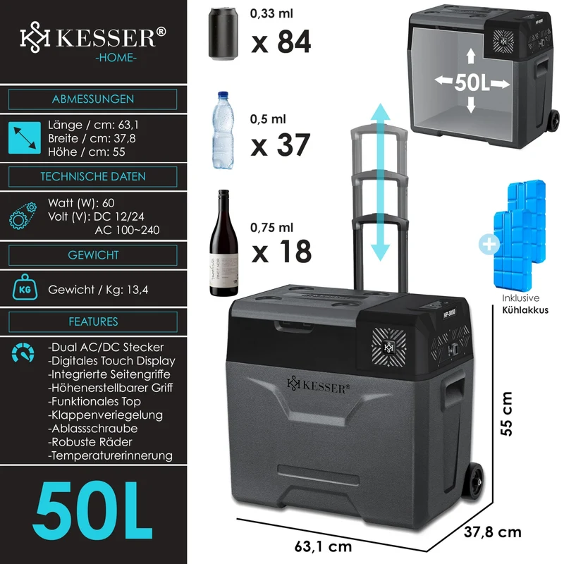 KESSER Kompressor-Kühlbox 50 L elektrisch mit App-Steuerung