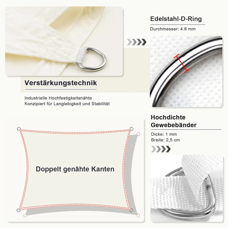 HENG FENG Sonnensegel 4x5 m rechteckig wasserdicht beige