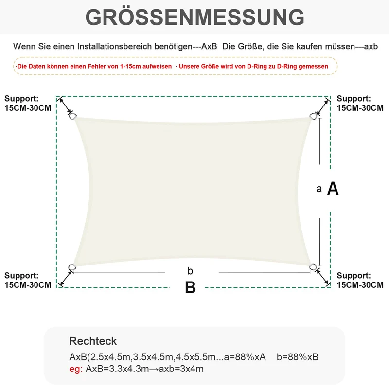 HENG FENG Sonnensegel 4x5 m rechteckig wasserdicht beige