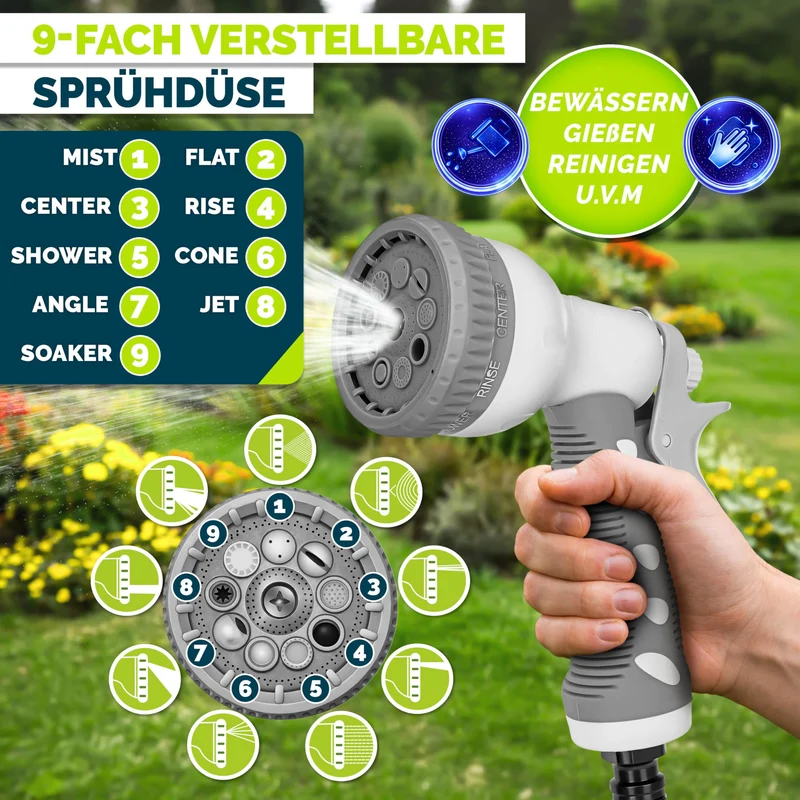 tillvex Schlauchtrommel 20 m mit Wandhalterung und Handbrause, grau