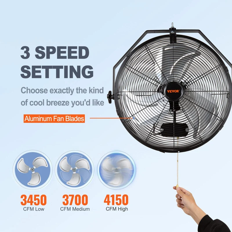 VEVOR Wandventilator 57 cm, oszillierend, IP44, 3 Stufen, schwarz