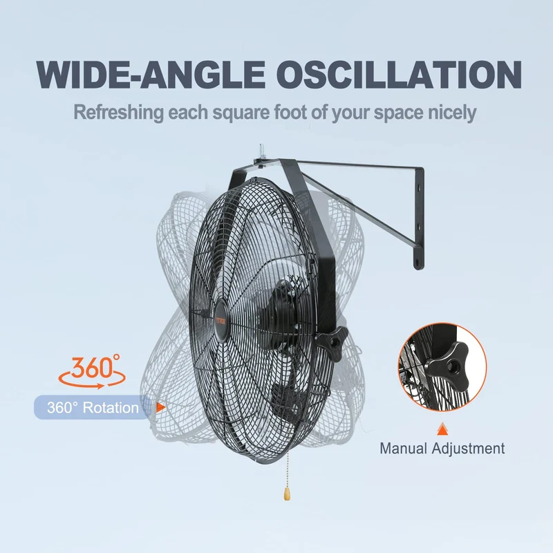 VEVOR Wandventilator 57 cm, oszillierend, IP44, 3 Stufen, schwarz