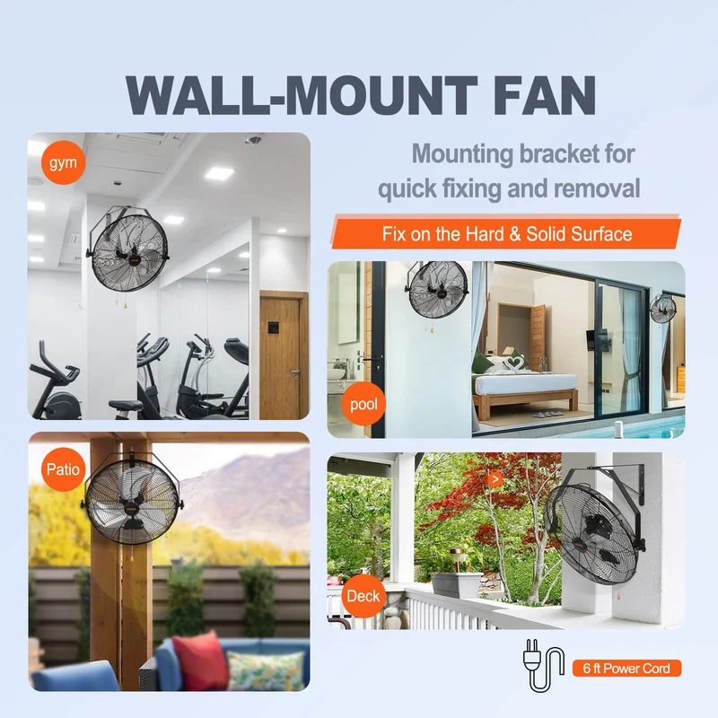 VEVOR Wandventilator 57 cm, oszillierend, IP44, 3 Stufen, schwarz