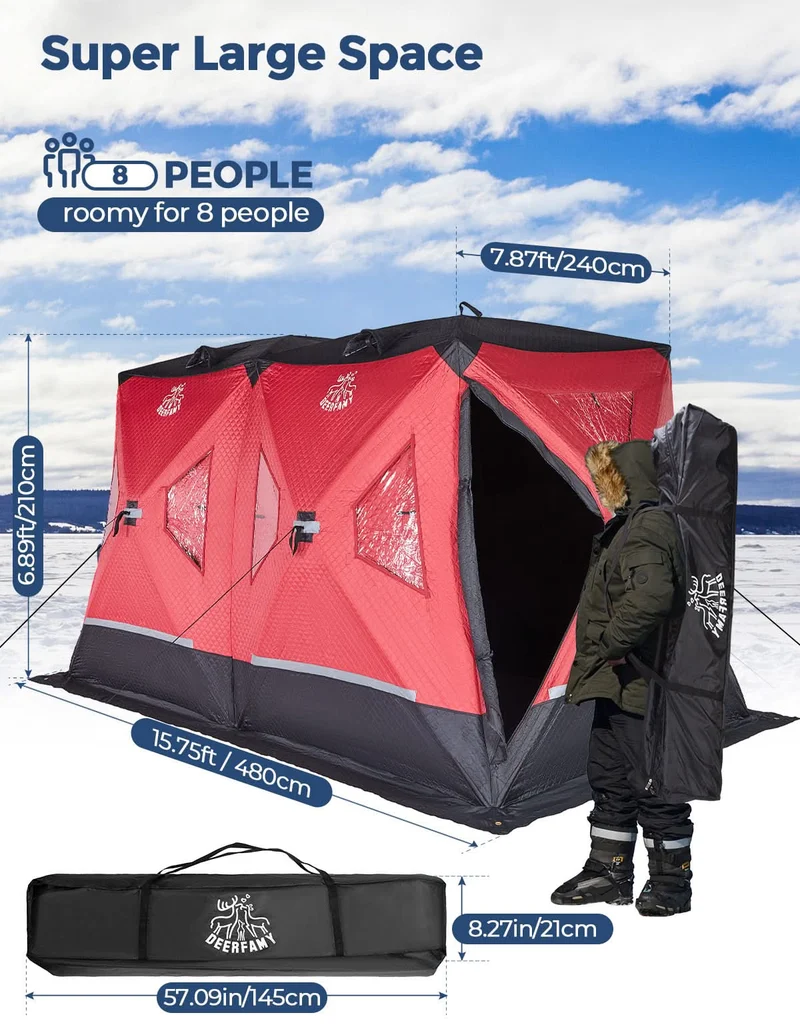 DEERFAMY Double-Layer Ice Fishing Hut Portable Tent Double Rooms