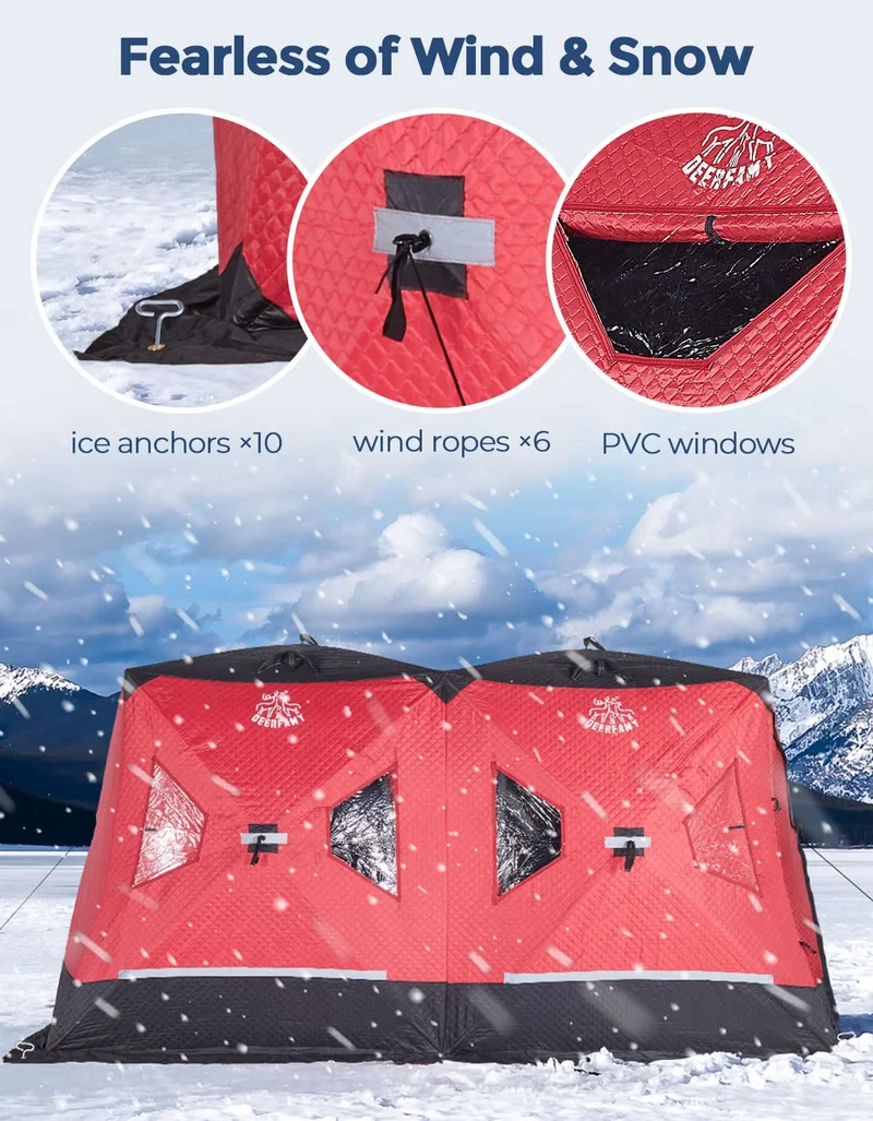 DEERFAMY Double-Layer Ice Fishing Hut Portable Tent Double Rooms