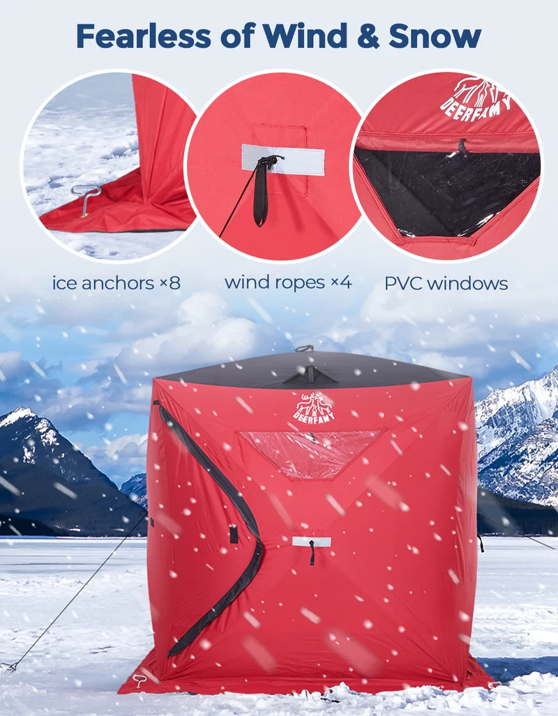 DEERFAMY Single-Layer Insulated Ice Fishing Shelter Portable Tent(3-4 People)