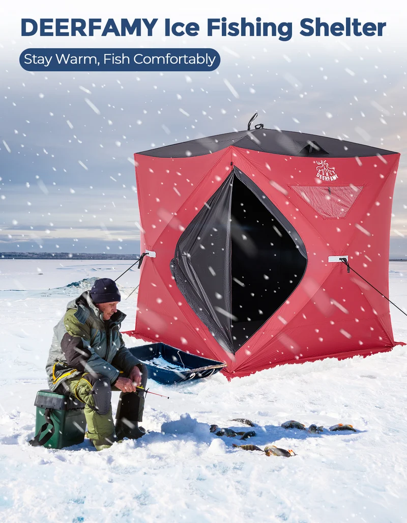 DEERFAMY Single-Layer Insulated Ice Fishing Shelter Portable Tent(3-4 People)