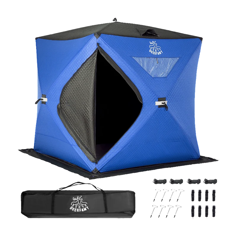 DEERFAMY Insulated Double-Layer Ice Fishing Shelter Portable Tent(3-4 People)