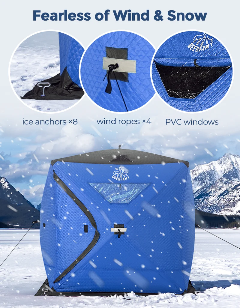 DEERFAMY Insulated Double-Layer Ice Fishing Shelter Portable Tent(3-4 People)