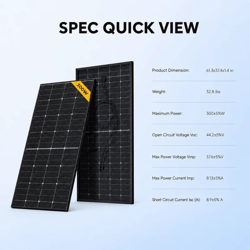 BougeRV 300 Watt N-Type Rigid Bifacial 16BB Mono Solar Panel