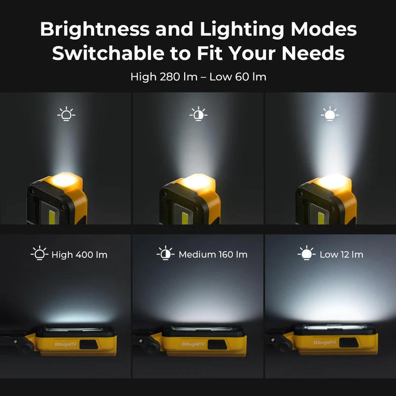 BougeRV WL01 LITE Rechargeable Work Light 180° Rotate Job Site Lighting