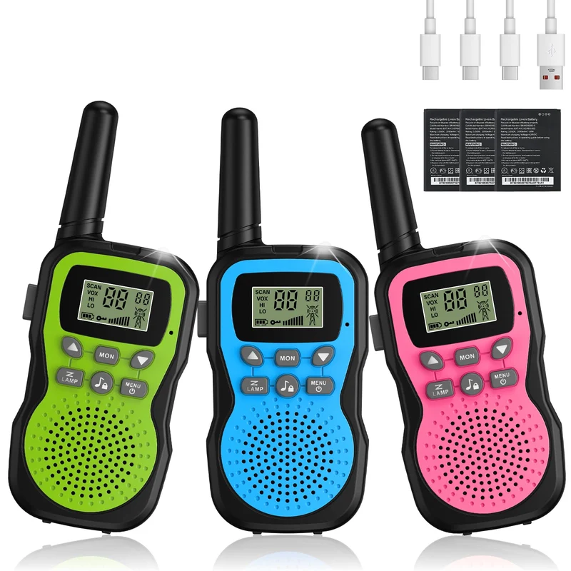 Apkezel Walkie Talkie Kinder 3er Set, 1000mAh Akku, 3km Reichweite