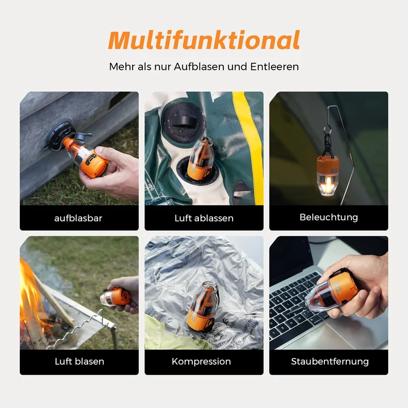 FLEXTAILGEAR MAX Pump 3 Tragbare Luftpumpe mit Licht, Orange