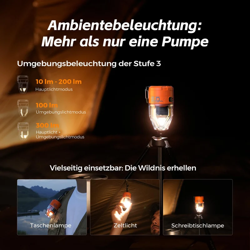 FLEXTAILGEAR MAX Pump 3 Tragbare Luftpumpe mit Licht, Orange