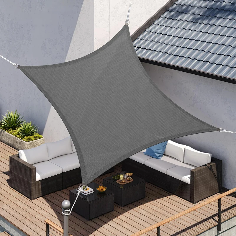 SONGMICS Sonnensegel 4 x 4 m, HDPE-Gewebe, luftdurchlässig, rauchgrau