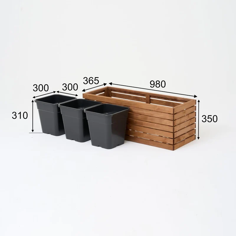 HOMERZO Pflanzkübel Holz braun mit Kunststoffeinsatz 98x36x35 cm