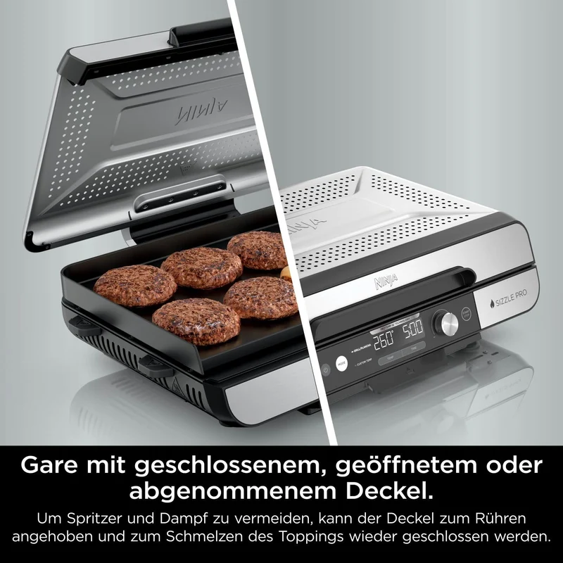 Ninja Sizzle Pro XL Indoor-Grill & Plancha GX101EU, Silber/Schwarz