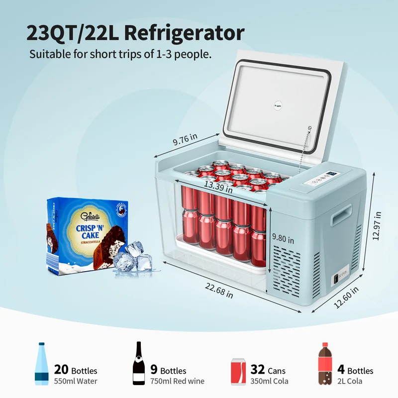 BougeRV 12V 23QT Colorful Mint Green Car Fridge (Refurbished)