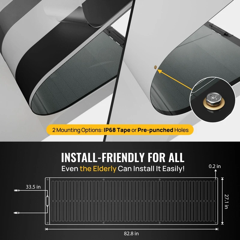 BougeRV 12V 200W ShadePower Yuma CIGS Flexible Solar System Kit (Punched)