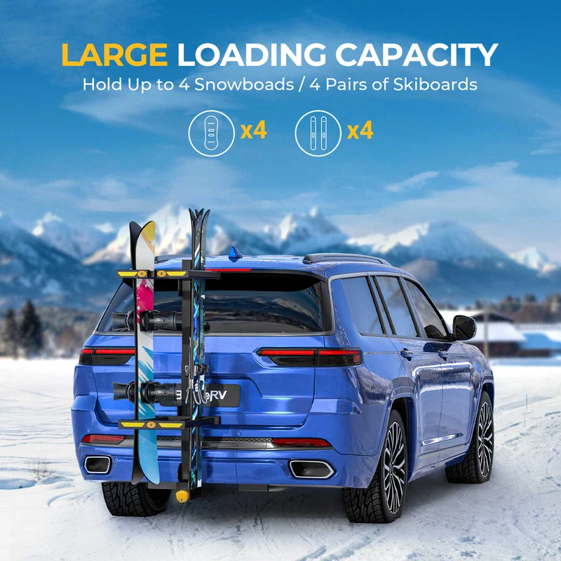 BougeRV Hitch Ski Snowboard Rack with Security Lock