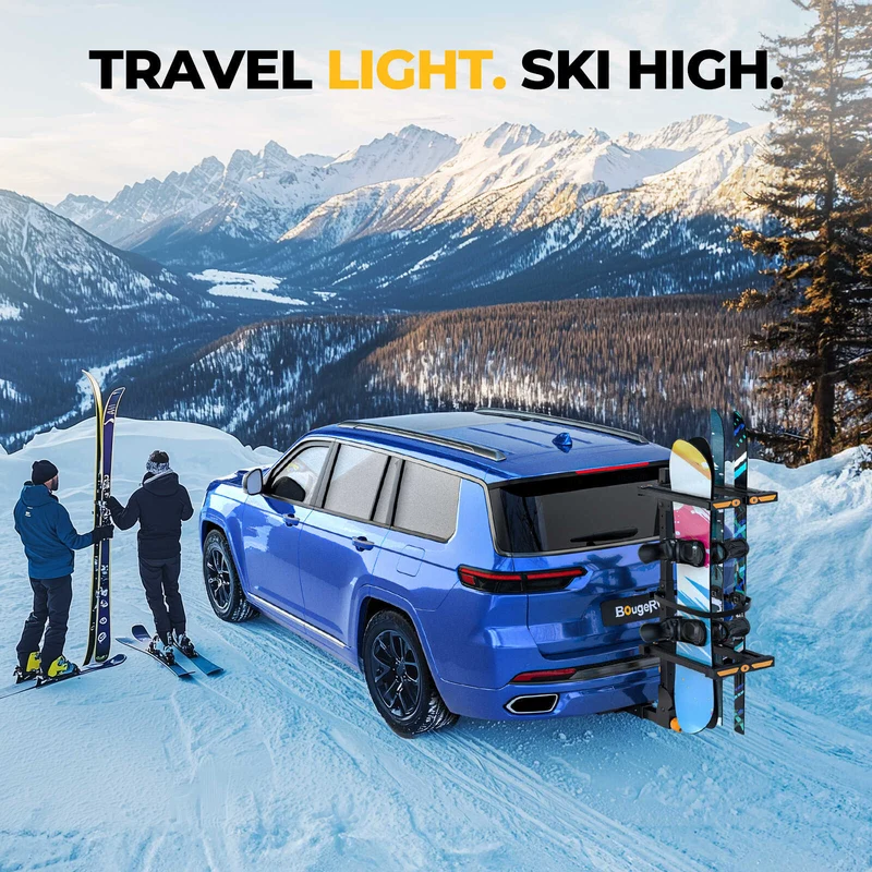 BougeRV Hitch Ski Snowboard Rack with Security Lock