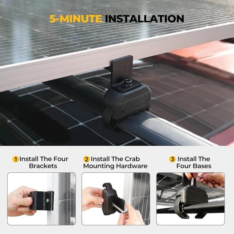 BougeRV Solar Panel Crab Mounting Kit for Cars with Cross Bars