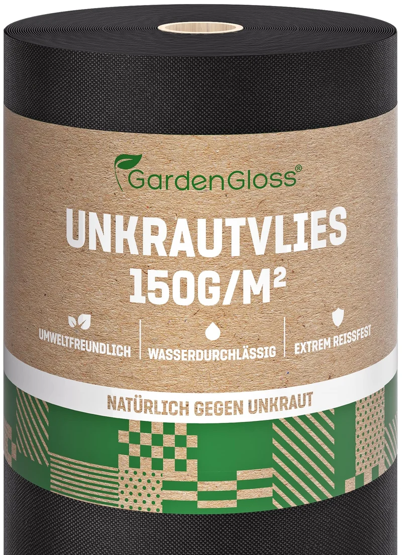 GardenGloss Unkrautvlies 150 g/m², Gartenvlies 25 m x 1 m, 1 Rolle