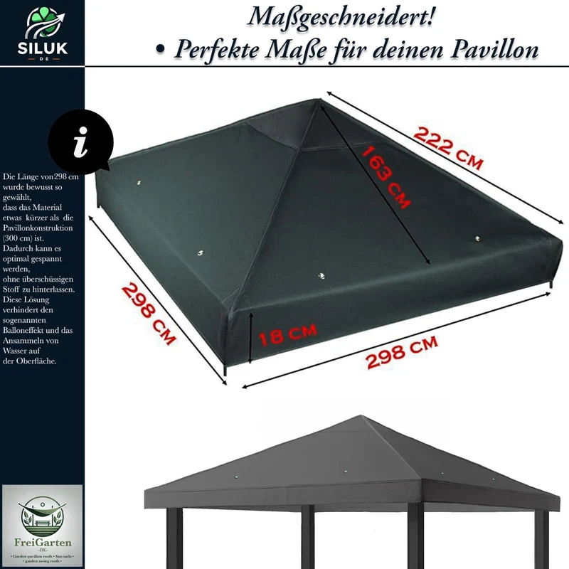 freigarten.de Ersatzdach für Pavillon 3x3 m, wasserdicht, Anthrazit
