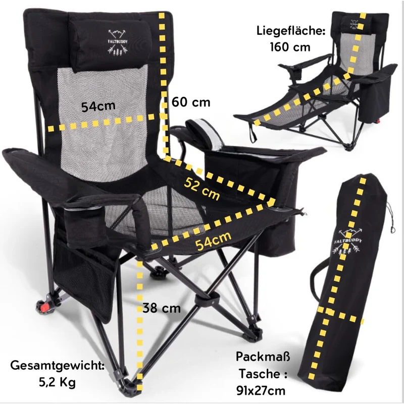 Faltbuddy Campingstuhl 2in1 faltbar mit Liegefunktion, bis 180 kg