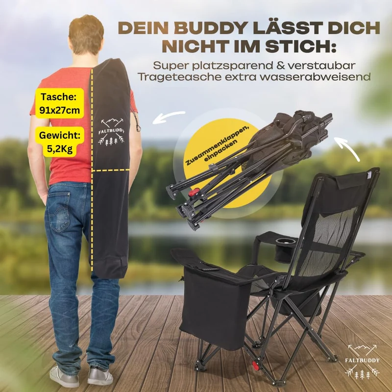 Faltbuddy Campingstuhl 2in1 faltbar mit Liegefunktion, bis 180 kg
