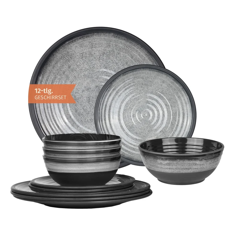 Moritz Campinggeschirr-Set aus Melamin, 12-teilig, Stone Grey