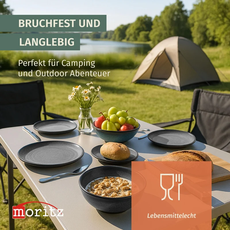 Moritz Campinggeschirr-Set aus Melamin, 12-teilig, Stone Grey