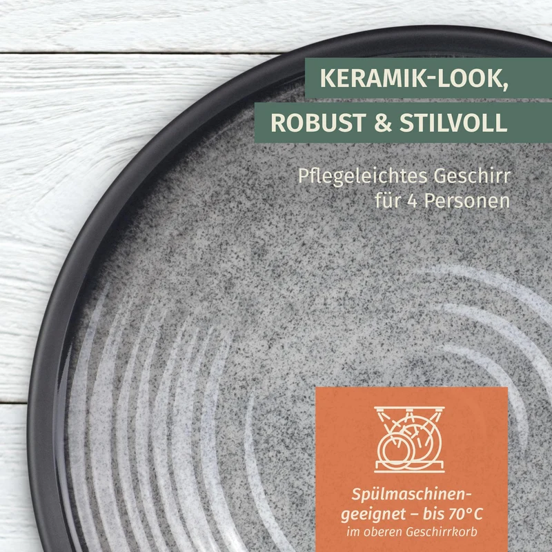 Moritz Campinggeschirr-Set aus Melamin, 12-teilig, Stone Grey