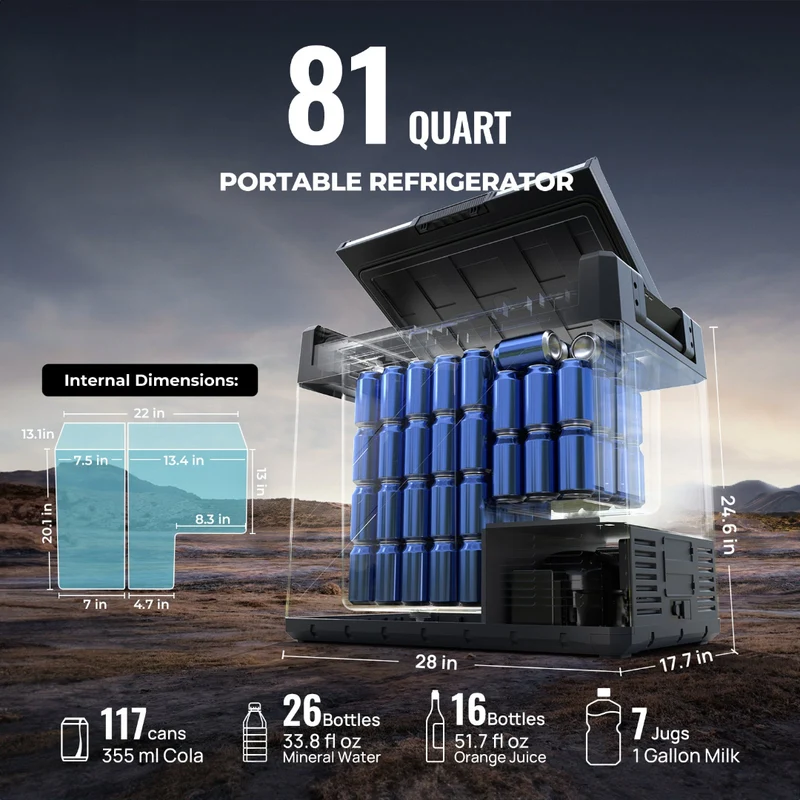 BougeRV Rocky V2.0 81QT Dual Zone 12V Portable Fridge