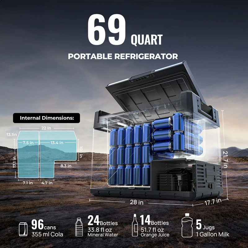 BougeRV Rocky V2.0 69QT Dual Zone 12V Portable Fridge
