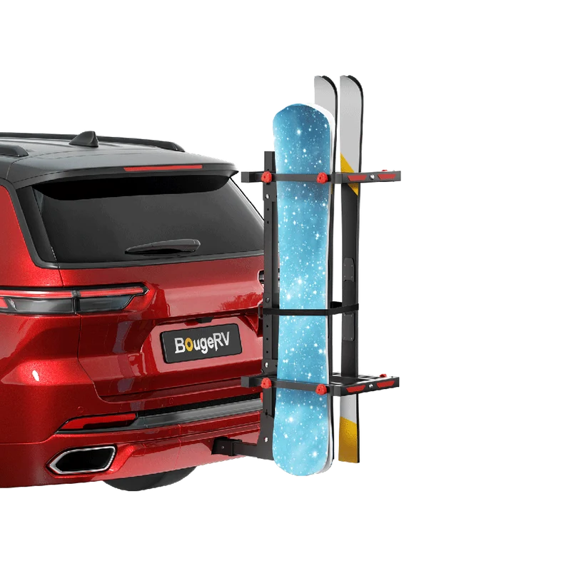 BougeRV Hitch Ski Snowboard Rack with Security Lock(Fit for 2" Receiver)
