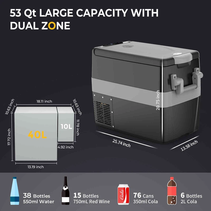 12V 53 Quart Portable Fridge Car Freezer