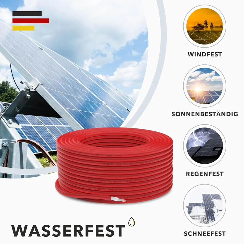 PV Solarkabel 6mm² - Meterware - UV-beständig - flexibel - Reines Kupfer 1500V ROT - PLUSLEITUNG