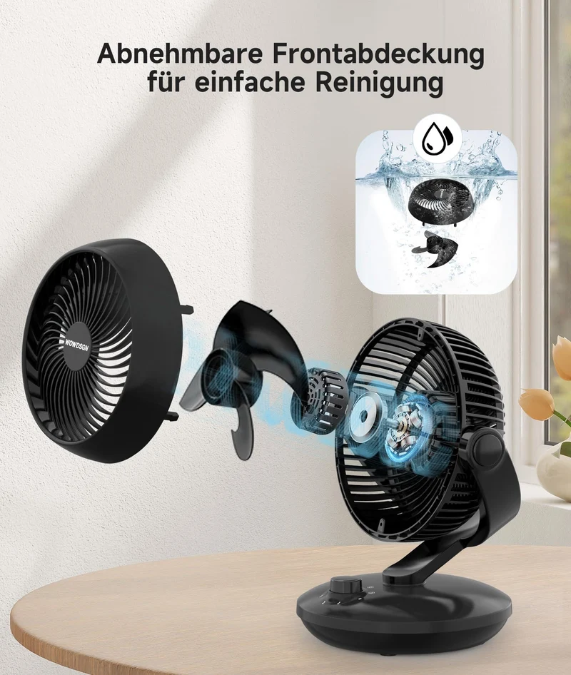 WOWDSGN Tischventilator XD-1586FB, leiser 3D-Luftzirkulator, schwarz