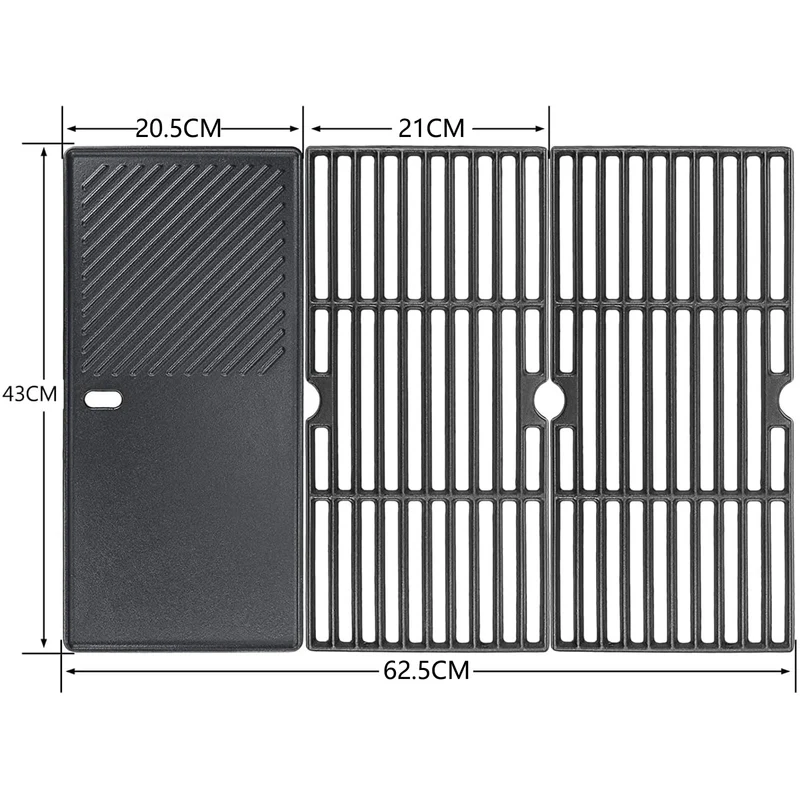 GFTIME Grillrost und Grillplatte aus Gusseisen, 43 x 62,5 cm